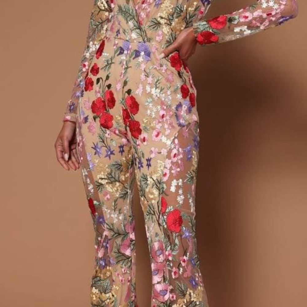 Floral Embroidered Sheer Jumpsuit